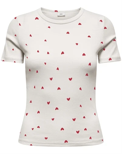 JDY - JDYLucky O-Neck T-Shirt - Cloud Dancer/Chinese Red